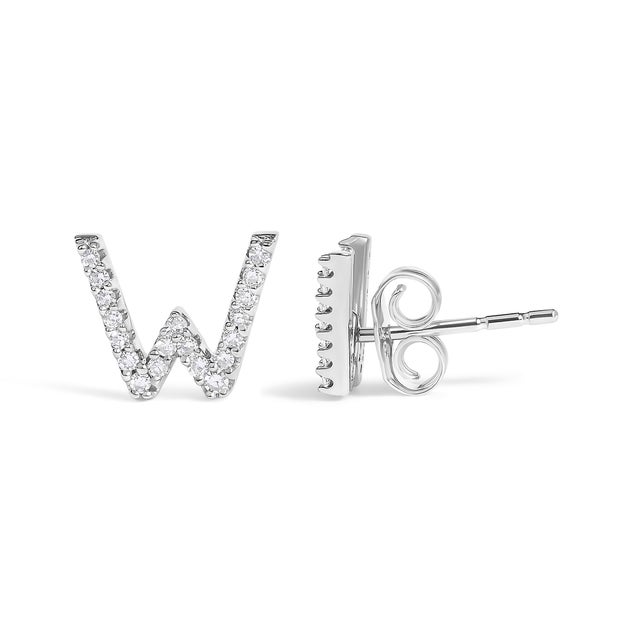 Contemporary 10K White Gold 1/10 Cttw Diamond 'W' Initial Stud Earring For Sale - Image 3 of 5