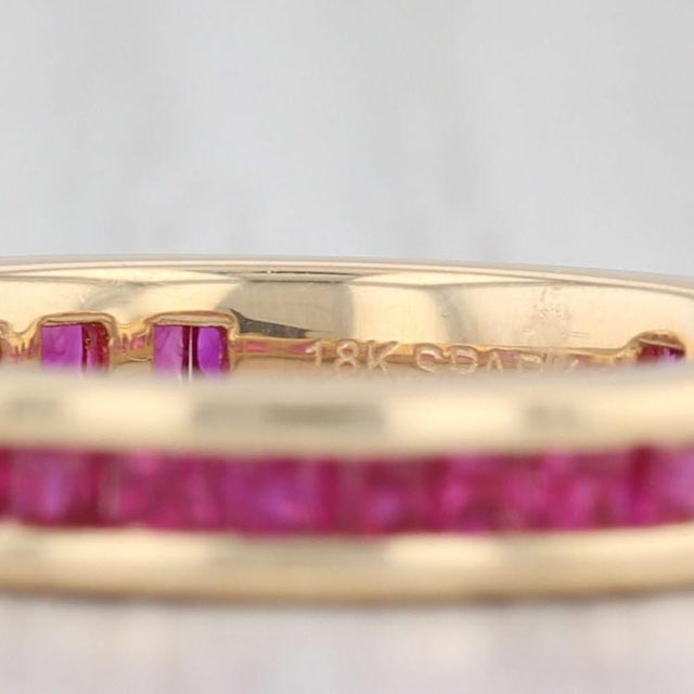 Modern 1.50ctw Ruby Eternity Band 18k Yellow Gold Size 6 Wedding Stackable Ring Spark For Sale - Image 3 of 7