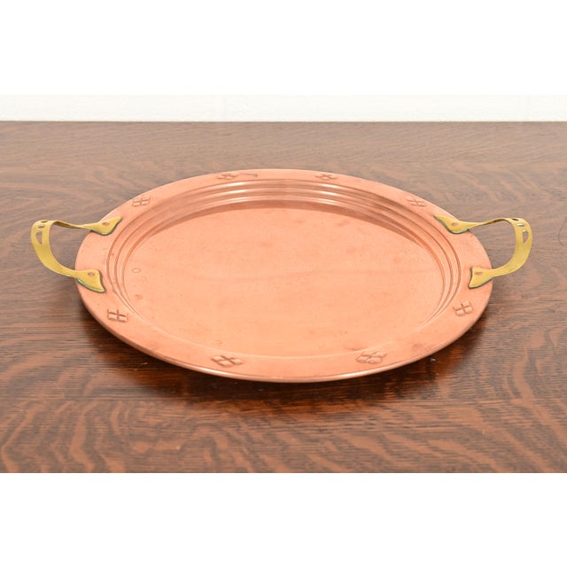 A gorgeous Arts & Crafts period copper tray with brass handles In the manner of Roycroft By O.H. Lagerstedt Sweden, Early...