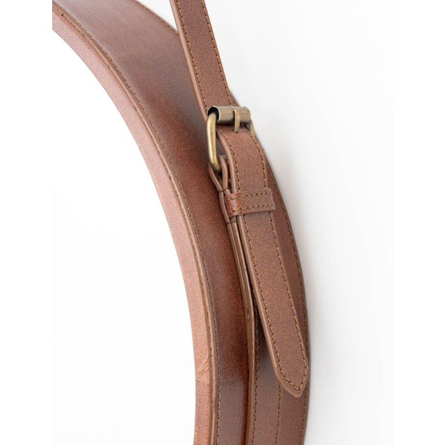 Contemporary Contemporary Faux Leather Strap Framed Circular Mirror For Sale - Image 3 of 5