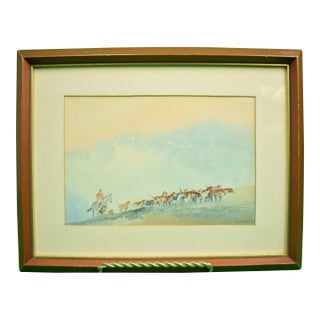 Paul Desmond Brown Huntsman W/ Pack of Hounds C1937 Watercolor For Sale