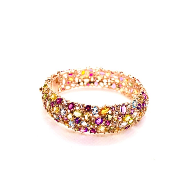 Bochic “Capri” Vintage Amethyst, Aquamarine & Citrine Bangle Set In 18K Gold & Silver For Sale - Image 4 of 8