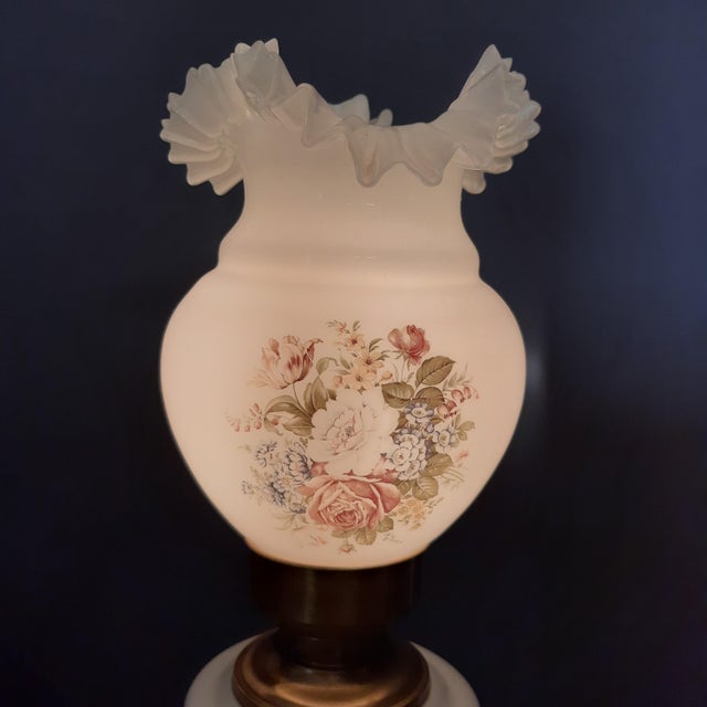 Large Brass Glass Table Lamp with Floral Motifs, 1960s For Sale - Image 9 of 18