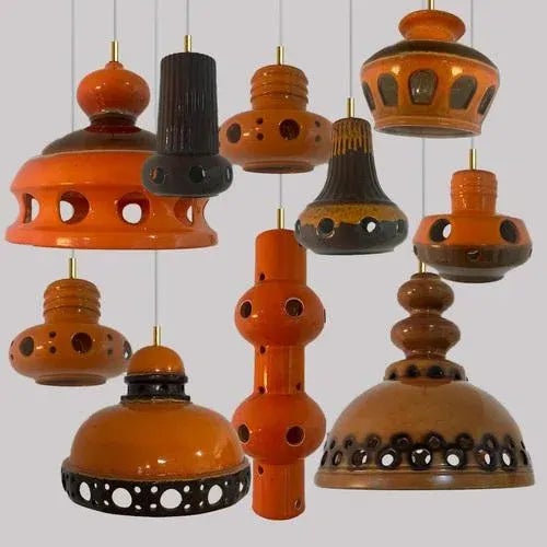 Brown Glazed Ceramic Pendant Light, Germany, 1970s For Sale - Image 12 of 13