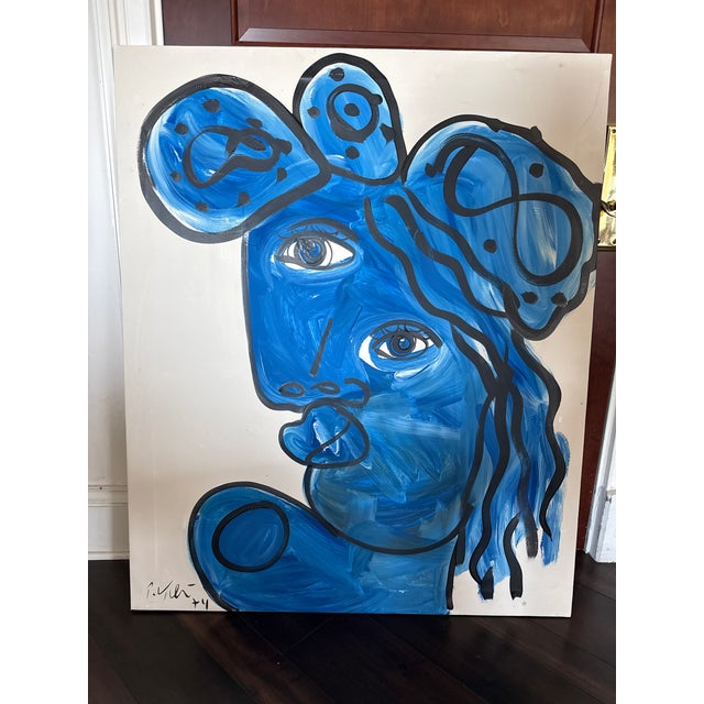 Abstract 1970s Peter Keil Large Scale Cubist Blue Picasso Painting For Sale - Image 3 of 6