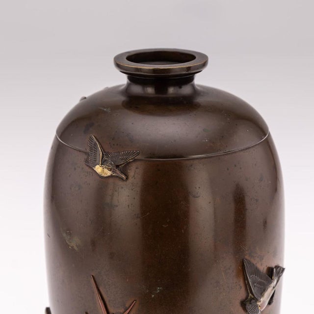 Antique Japanese Meiji Inlaid Bronze Ovoid Vases by Miyabe, 19th Century, Set of 2 For Sale - Image 14 of 18