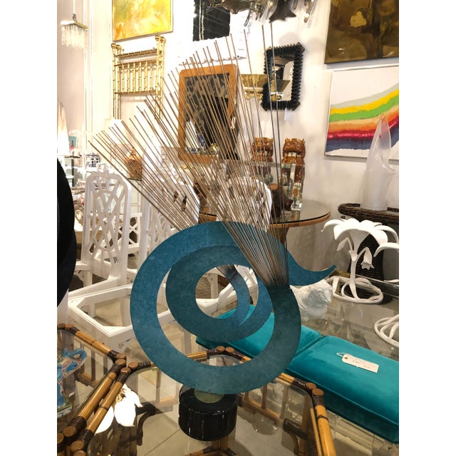 Vintage 1967 signed and dated Curtis Jere Metal kinetic Statue with heavy marble base.