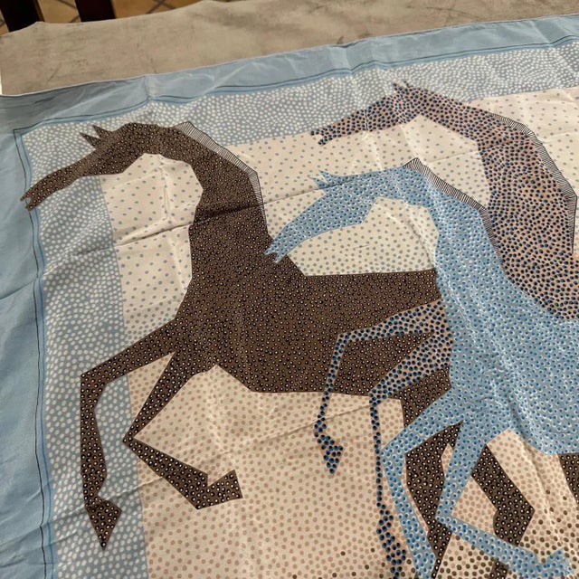 Contemporary Stylized Horses Silk Scarf by Paco Rabanne For Sale - Image 9 of 14