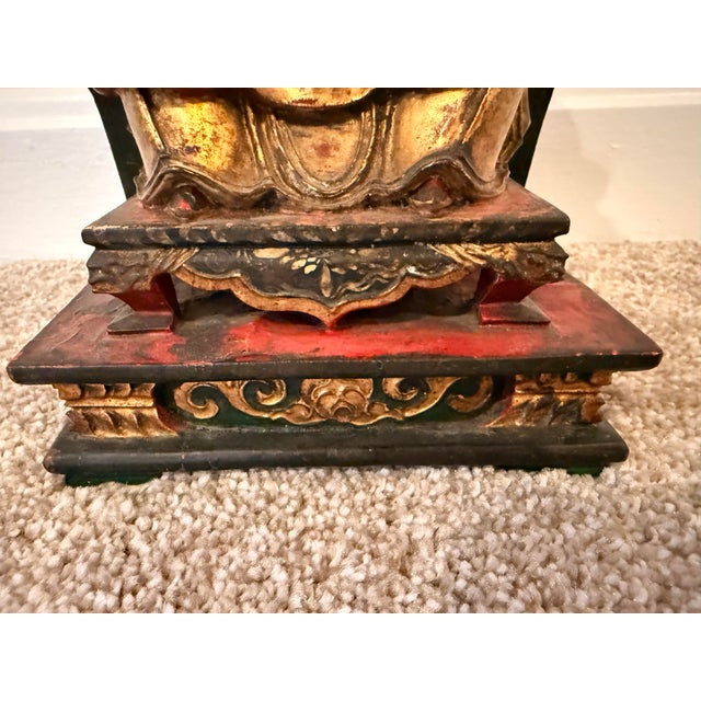 Late 19th C. Chinese Giltwood & Lacquer Taoist Deity Statue With Original Spear For Sale - Image 10 of 12
