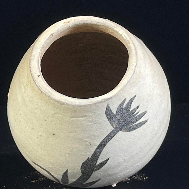 Rustic Vintage Folk Pottery Bird Feeder Jar – Slip-Painted Floral Motif, Rustic Earthenware For Sale - Image 3 of 9