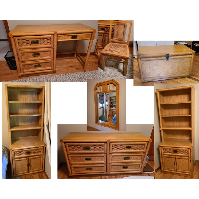 Boho Chic 1978 Dixie Wicker Weave Wooden Bookcase For Sale - Image 3 of 5