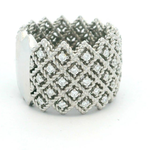 Roberto Coin 18k White Gold 1.40 Carat Diamond Wide Lattice Band Ring For Sale - Image 11 of 12