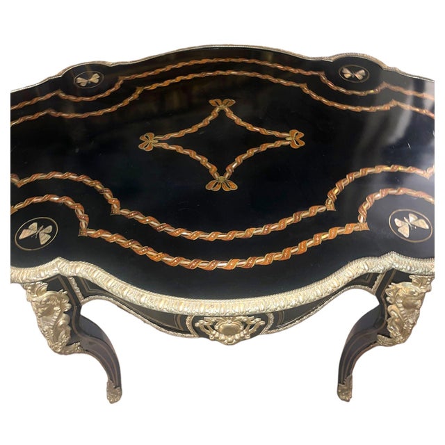 19th Century Napoleon III Ebonized Writing Desk W/ Gilt Bronze & m.o.p For Sale - Image 4 of 12
