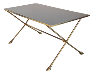 Vintage Coffee Table in Bronze and Glass with Goats Feet from Maison Jansen, 1970s