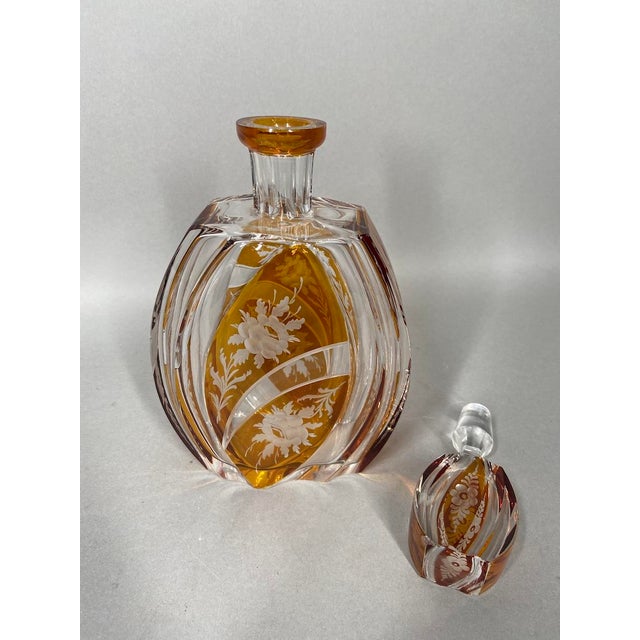 19th Century Bohemian Art Deco Amber Cut Crystal Carafe Decanter For Sale - Image 6 of 7