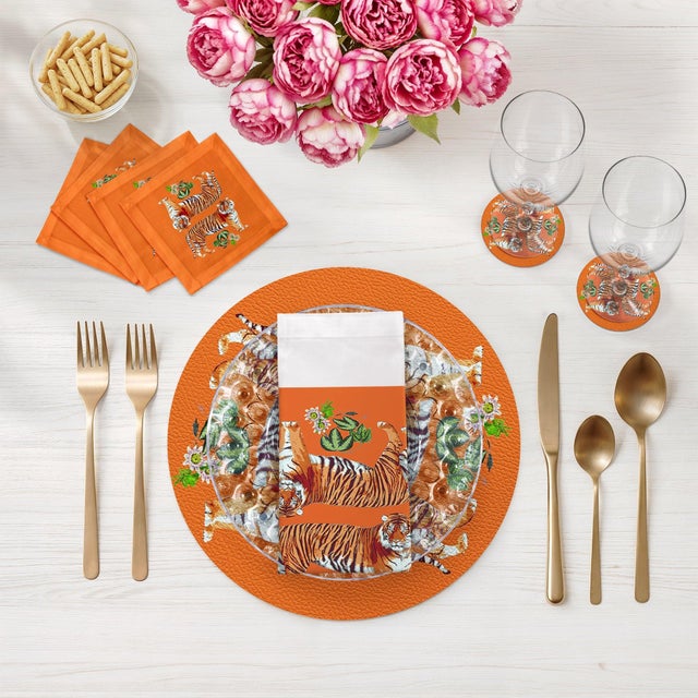 2020s Tiger Seeing Double Cotton Sateen Cocktail Napkins, Set of 4 For Sale - Image 5 of 6