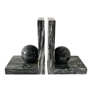Vintage Black Marble Bookends - a Pair For Sale