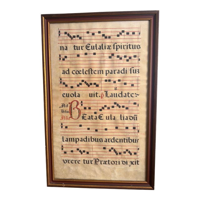Antique Gregorian Chant Music Page For Sale