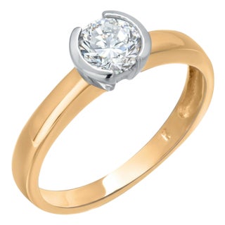 14k Yellow and White Gold 0.50 Carat Diamond Solitaire Ring, Size 5.5 For Sale