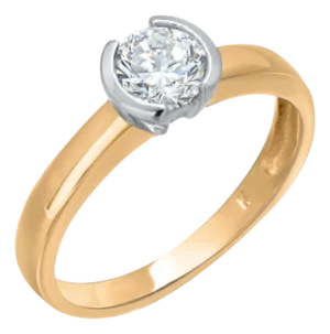 14k Yellow and White Gold 0.50 Carat Diamond Solitaire Ring, Size 5.5