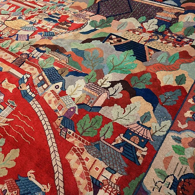 1920s Red Landscape Scene Antique Chinese Art Deco Rug 9'x11' 9" Nichols Workshop Carpet For Sale - Image 11 of 12