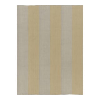 Rug & Kilim’s Contemporary Kilim in Gold and Gray Textural Stripes For Sale