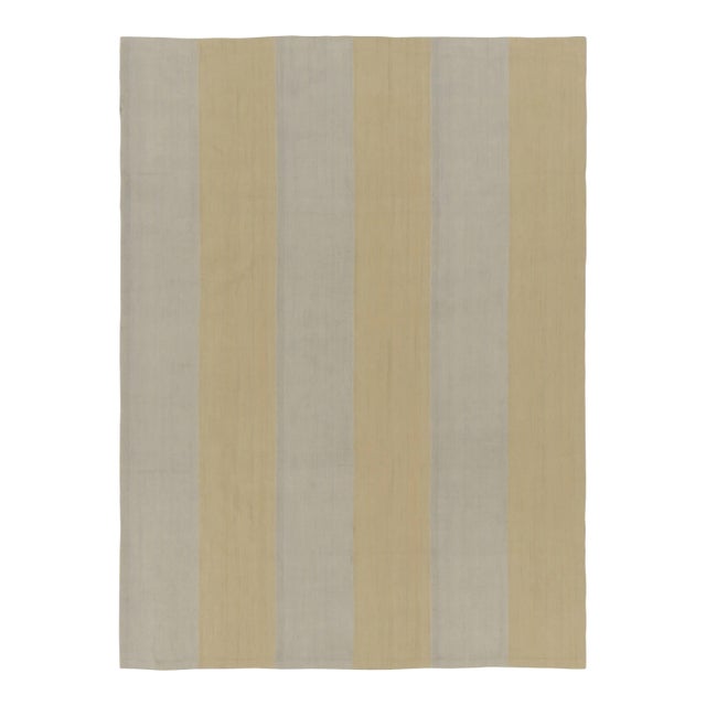 Rug & Kilim’s Contemporary Kilim in Gold and Gray Textural Stripes For Sale