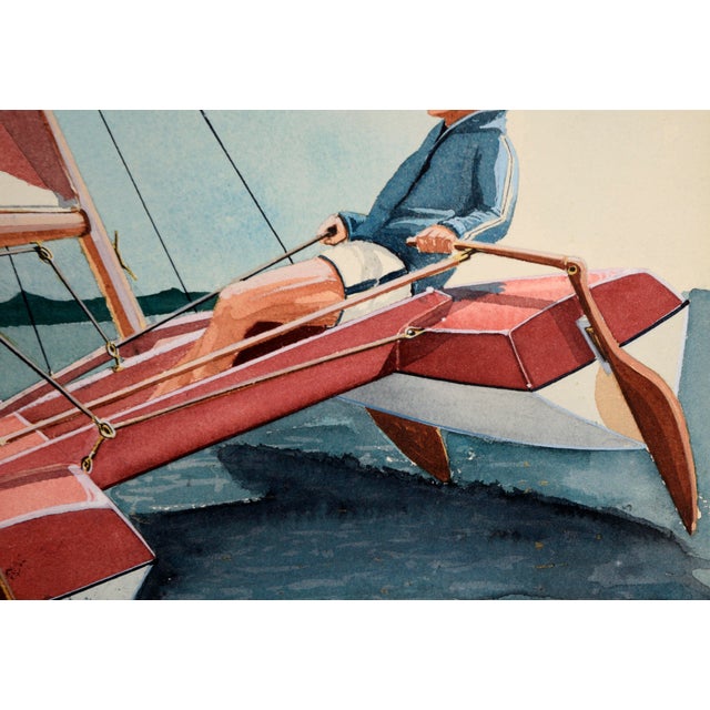 Pop Art Solo Race in a Catamaran - Adventure Illustration in Watercolor and Ink on Paper by Edward T. Liljenwall For Sale - Image 3 of 7
