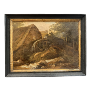 19th Century English Oil Painting of a Thatched Mill by T. Whittle, Dated 1881