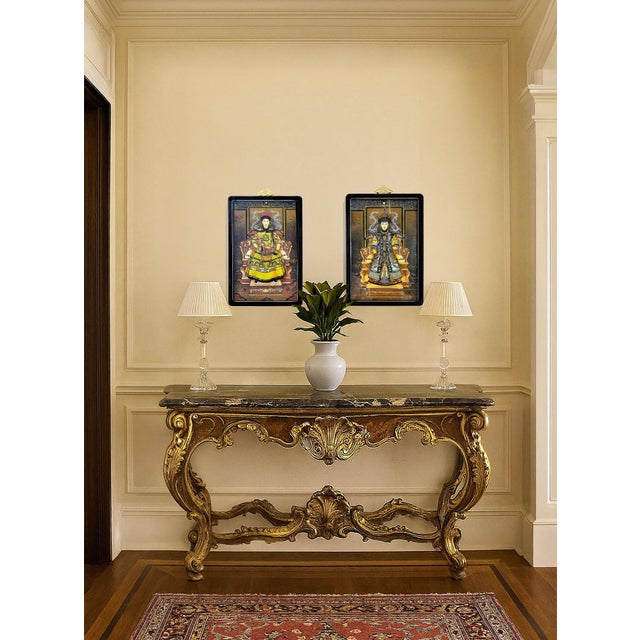 Antique Paintings Chinese Ancestral Portraits on Reverse Glass Pair 1940s For Sale - Image 16 of 16