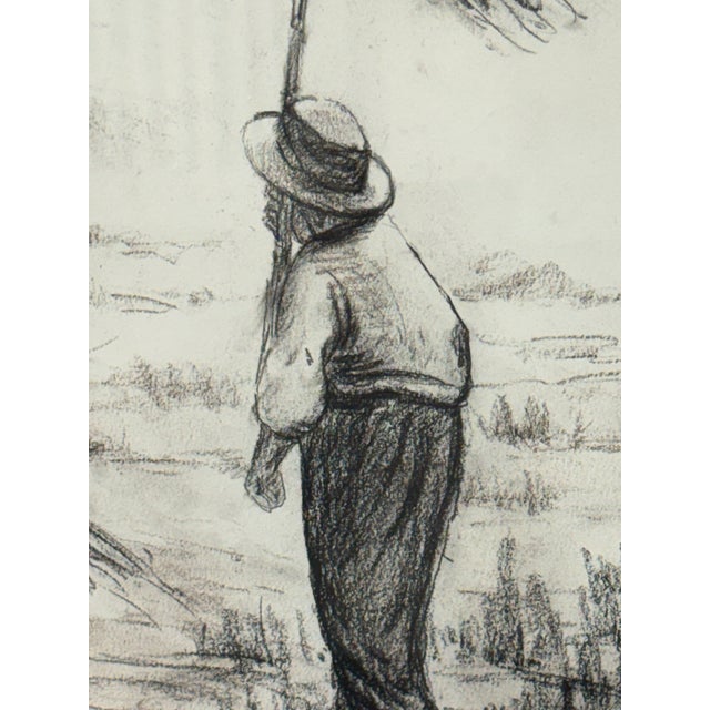 Late 20th Century Drawing of European Laborer in Charcoal, Framed For Sale - Image 5 of 12
