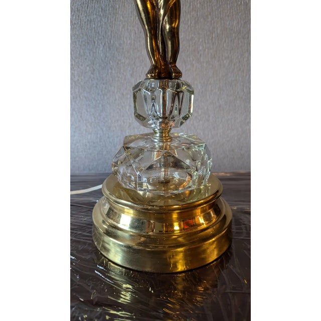 Hollywood Regency 1960s Hollywood Regency Brass and Crystal Cherub Lamp For Sale - Image 3 of 6