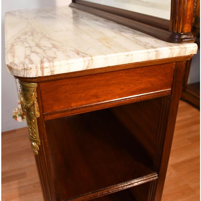 1910s Antique French Louis XV Walnut Marble Top Server Sideboard With Mirror For Sale - Image 12 of 18