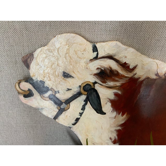 Hand painted oil on wood signed by artist, looks adorable in a pantry.