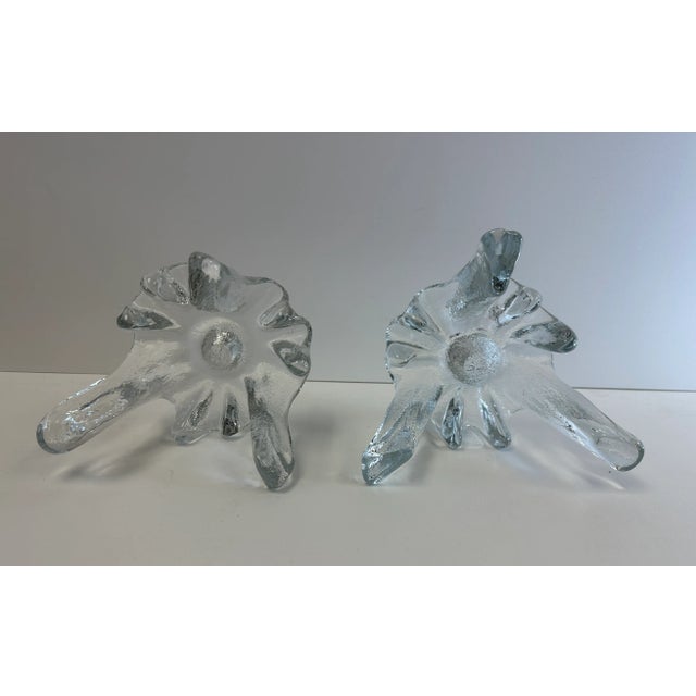 Pair of Early 21st Century Clear Blenko Glass Candlesticks in Icy Tripod Style For Sale - Image 6 of 11