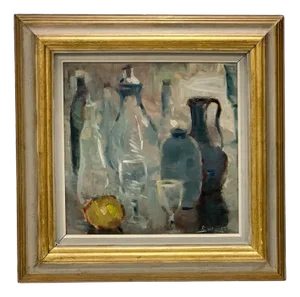 Sigvard Börtz, Bottles and Vases, Oil on Panel, 1957, Framed