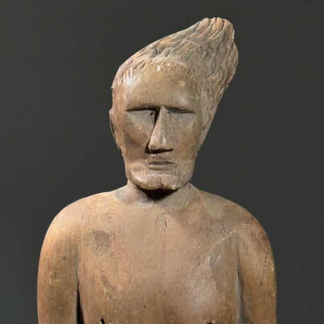 Antique Hand Carved Folk Art Bearded Man Figurative Sculpture For Sale - Image 4 of 9