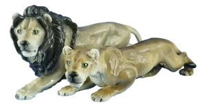 Ceramic Lion and Lioness Sculptures by Ernst Wahliss for Goldscheider, Austria, Early 20th Century, Set of 2