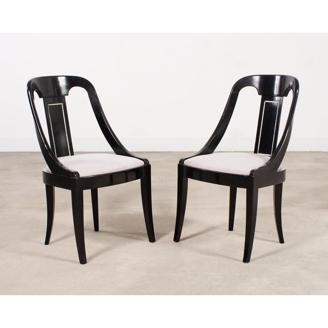 Wood Set of Eight French Art Deco Lacquered Gondola Dining Chairs For Sale - Image 7 of 18