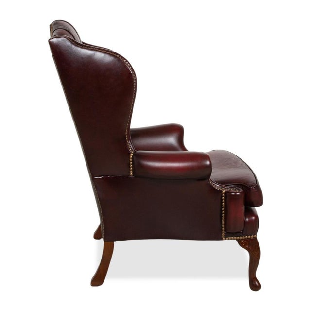 Brown and Red Leather and Wood Chesterfield Armchair For Sale - Image 12 of 15