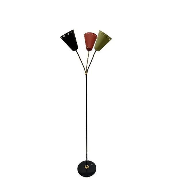 3-Arm Floor Lamp with Pierced Metal Matte Shades, 1960s For Sale - Image 11 of 12