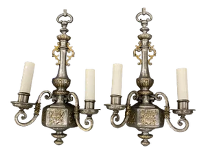 1920’s Caldwell SIlver Plated Sconces With Bronze Fittings