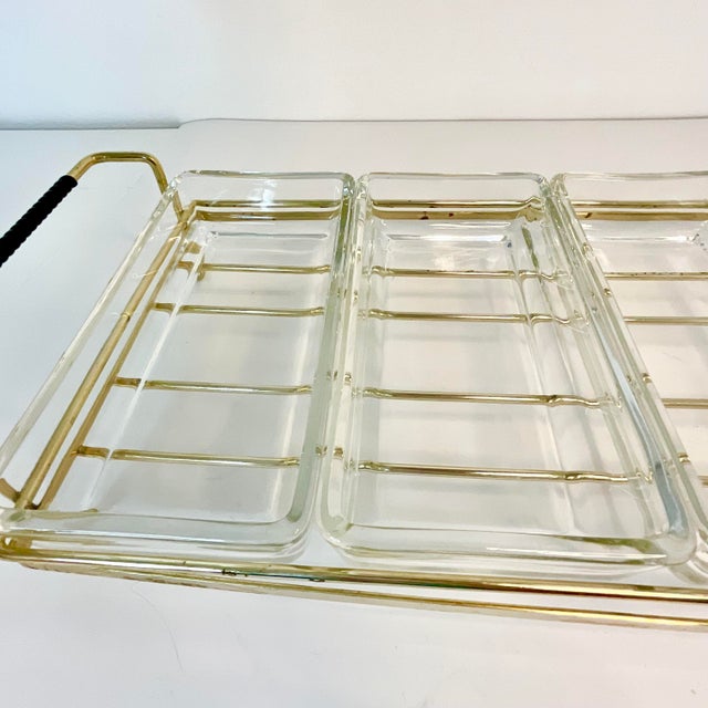 Gold Mid-Century Modern Atomic Boho Chic 4-Part Relish Serving Dish With Caddy - 5 Piece Set For Sale - Image 8 of 9