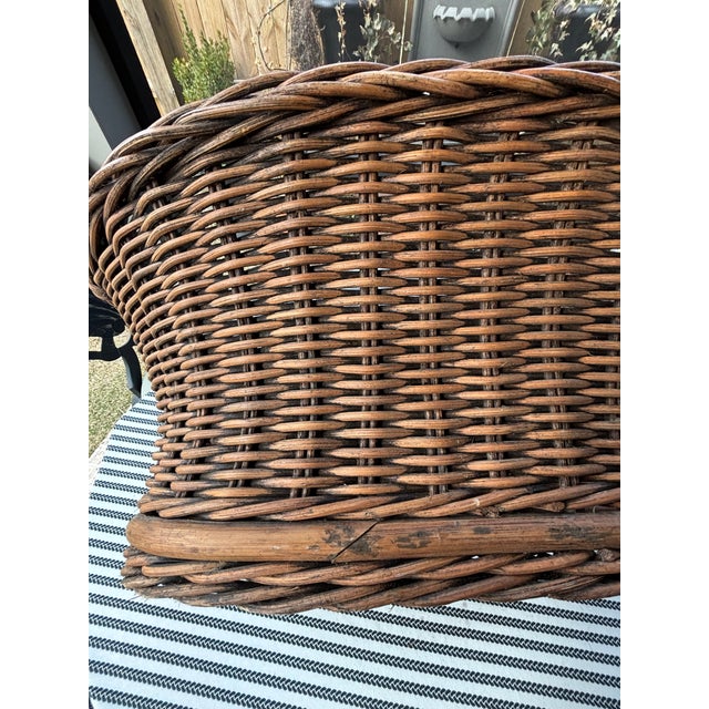 Vintage French Wicker Basket With Turned Wood Handles & Wood Slatted Base For Sale - Image 10 of 16