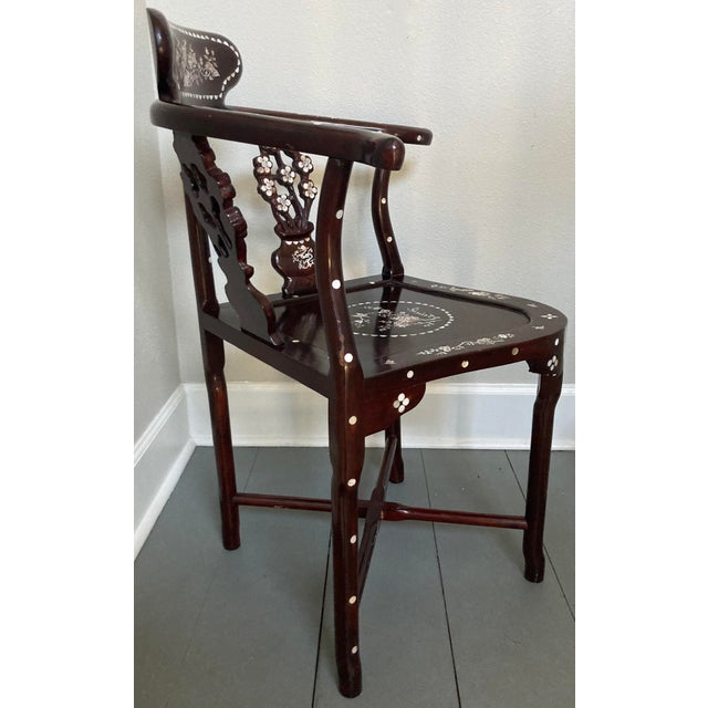 1950s Chinese Export Mother of Pearl Inlay Corner Chair For Sale - Image 4 of 13