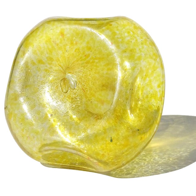 Glass Murano Venetian Antique Yellow Spots Gold Fleck Italian Art Glass Dimple Squared Cruet Bottle For Sale - Image 7 of 8