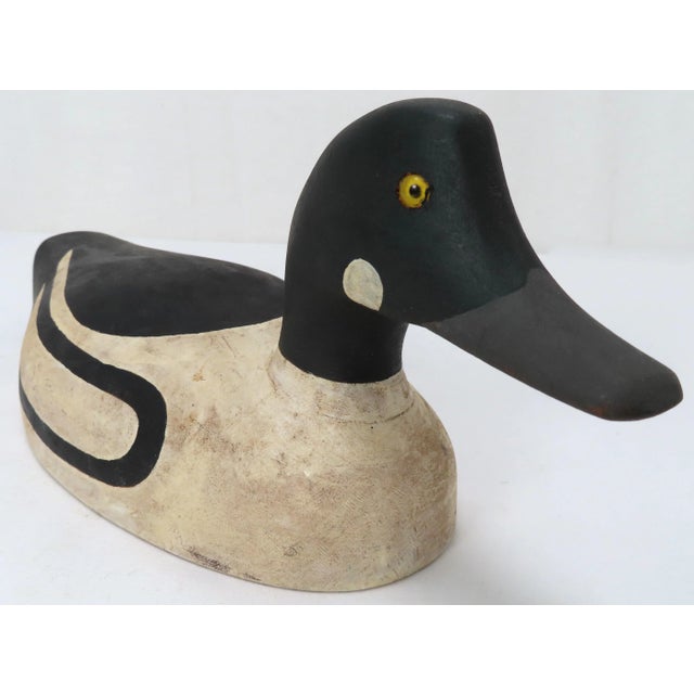 Black Vintage Hand Carved & Hand Painted Pine Wood Duck Decoy From Maine For Sale - Image 8 of 13