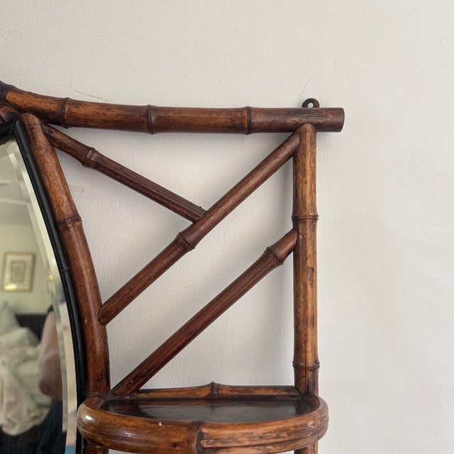 Late 19th Century Aesthetic Era Victorian Bamboo Wall Mirror With Japonais Shelf For Sale - Image 5 of 12