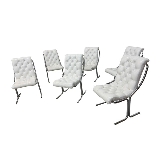 Mid-Century Modern Mid-Century Modern Daystrom White Vinyl Tubular Chrome Dining Chairs - Set of 6 For Sale - Image 3 of 7