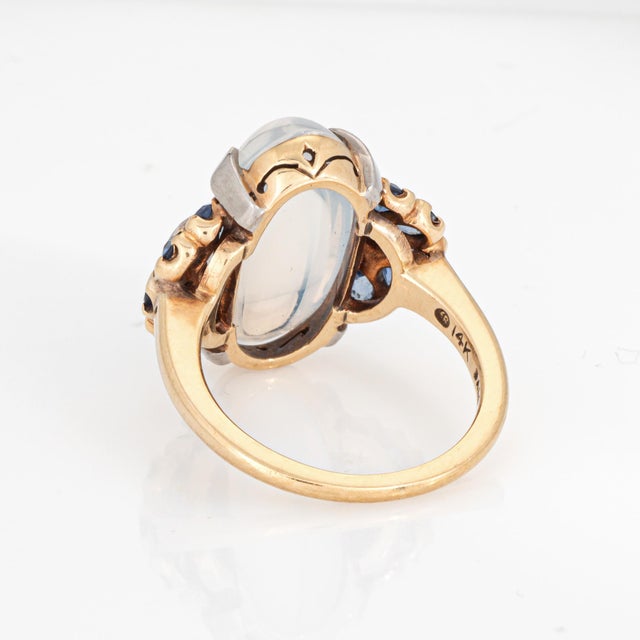 1940s 1940s Retro Vintage Moonstone Sapphire Ring Diamond Size 6.25 14k Gold Palladium For Sale - Image 5 of 7